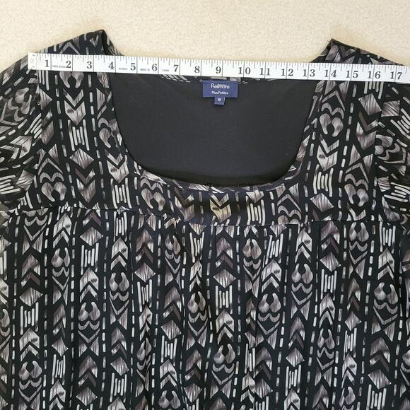Reitmans Plus Petite 18 Pullover Top Lined Body Sheer Cap Sleeve Black White - Picture 8 of 14